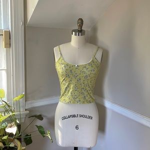 Ratboi small yellow floral ballet-ish top, cotton, small, xsmall